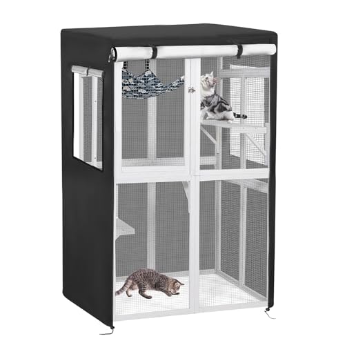 Catio Cover, 41" L x 35" W x 65.5" H Waterproof Cover for Outdoor Cat Enclosure, 420D Cat Cage Cover for Nyeekoy Catios, Black (Catio Not Included) - size: 41"L x 35"W x 65.5"H for Nyeekoy