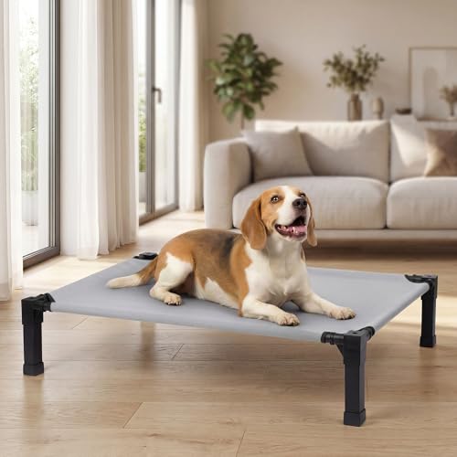Niubya Elevated Outdoor Dog Bed, Cooling Elevated Pet Cot, Steel-Framed and Non-Slip Feet, Raised Dog Bed with Waterproof, Washable, Breathable Teslin Mesh, 42in - color: Grey, size: 42"L x 30"W x 8.5"H