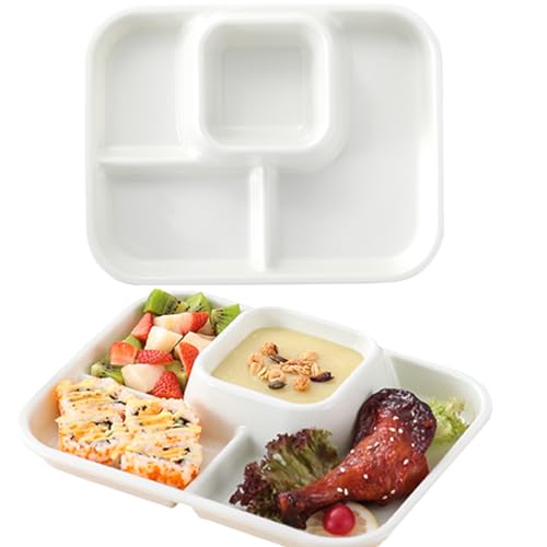 Unbreakable Rectangular Divided Plates for Adults 4 Sections Portion Control Plates Set of 2 White Plastic Dinner Plate for Camping Outdoor or Every Day Use - color: Style 2 White, size: 10.5*8.5 Inch