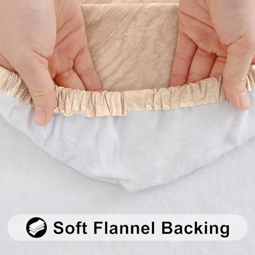 Smiry Square Table Cloth Cover, Waterproof Elastic Fitted Picnic Tablecloth, Wipeable Flannel Backed Vinyl Tablecloths for Camping, Dining, Outdoor (Beige Wood, 42" x 42") - color: Beige, size: 42" x 42" (Square)