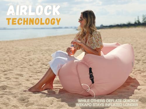 WEKAPO Inflatable Couch Air Lounger Chair - Camping & Beach Accessories, Portable Blow up Sofa for Hiking, Lawn, Indoor/Outdoor Movies & Music Festivals. Lightweight and Easy to Set Up Air Hammock - color: Dustypink