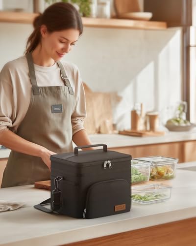 HOTOR Insulated Lunch Box for Men & Women - Leak-Proof Cooler Lunch Bag with 4 Pockets, Adjustable Strap, Ideal for Work, Picnic, Travel - Medium, Black, 10.2"×6.9"×8.5" - color: Black, size: 9l - 1 Tier