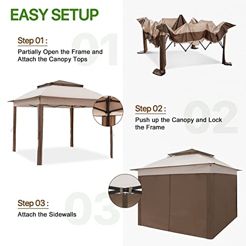 COOS BAY 11x11 Pop Up Gazebo with 4 Sidewalls, Instant Outdoor Canopy Tent with UPF 50+ UV Protection, Water Resistant Shelter with Carry Bag, Stakes & Ropes, Beige - color: Beige