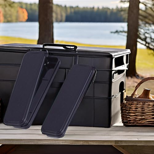 Silverware Organizer with Lid, 2 Pack Travel Silverware Case Large Flatware Storage Box Travel Utensils Case for Fork Spoon Chopsticks, 9.6 x 2.1 inches (Black) - color: Black, size: Large