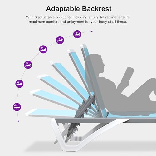 PURPLE LEAF Patio Chaise Lounge Chair Outside Aluminum Plastic Stackable Tanning Chairs for Pool Sunbathing Beach Deck Outdoor Lounger, Light Blue - color: Light Blue, style: 1 chair