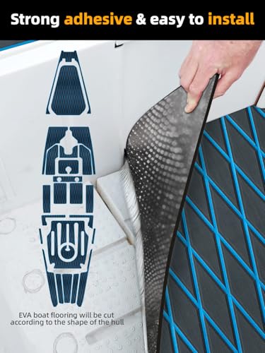 FOCEAN Boat Flooring EVA Foam Boat Decking Marine Mat Non-Slip Self-Adhesive Flooring Sheet for Motorboat Jon Boats Bass Boat Kayak RV Floor, 94.5''x 47.2'', Dark Grey with Blue Lines - color: Dark Grey With Blue Lines, size: 94.5"L x 47.2"W x 0.2"Th