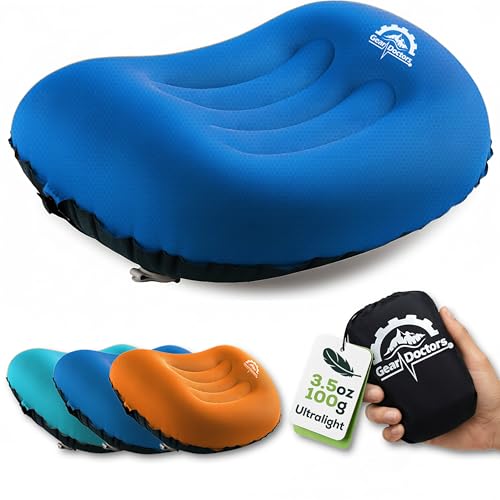 Gear Doctors 3.5oz Compact Ultralight Inflatable Camping Pillow —Inflatable Camp Pillow —Backpacking Pillows Ultralight—Camping Pillows for Sleeping, Hiking, Travel, Beach, Office, Neck, Lumper [Blue] - color: Blue Camping Pillow