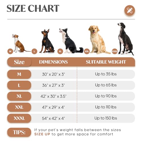 KHONSU PET Dog Bed Mat Plush 3.5in Orthopedic Pad for Large Dogs up to 90 lbs Waterproof Removable Cover Machine Washable for Extra Large Dogs - color: Light Brown, size: XL