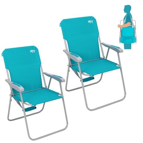 #WEJOY Folding Beach Chair for Adults, Lightweight Beach Chair with Shoulder Straps, High Back Camping Chairs with Hard Armrest, Supports 300lbs for Outdoor Lawn Concert - color: #C 2 Pack Cyan, style: Classic