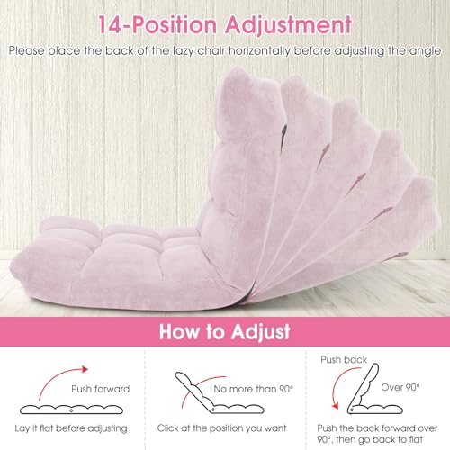 Giantex Floor Chair with Back Support, 14 Adjustable Position, Padded Sleeper Bed, Couch Recliner, Gaming Floor Chairs for Meditation, Adults, Living Room, Gaming Chair Floor, Light Pink - color: Light Pink, size: 26.5"x22.5"x22"