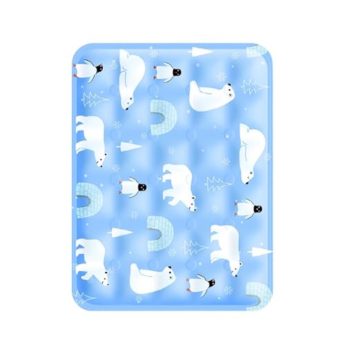 Dog Cooling Pad - Gel Cooling Pet Pad | Pressure Activated Chill Crate Mat | 60x50cm Polar Blue + Ice Bear Design | Waterproof Polyester & Polymer Gel | for Travel Car Seat & Sofa - color: B