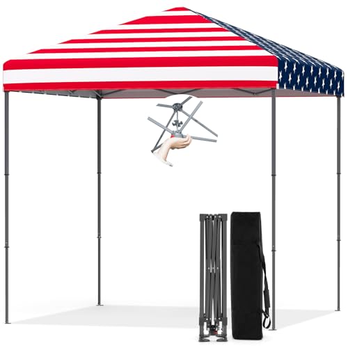 LDAILY 6.6 x 6.6 Ft Pop Up Canopy, Portable Canopy Tent Heavy Duty Instant Canopy w/Center Lock, 8 Stakes, 4 Ropes, Carry Bag, Sun Protection, Easy Up Outdoor Canopy for Party, Patio (American Flag) - color: American Flag