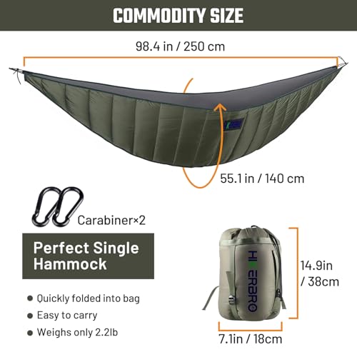 Under Quilts for Hammocks, HIKERBRO Ultralight Hammock Underquilt, Double Size Underquilt for Hammock Camping, Backpacking - color: Army Green (94.5"x51.2" Hammock Quilt)