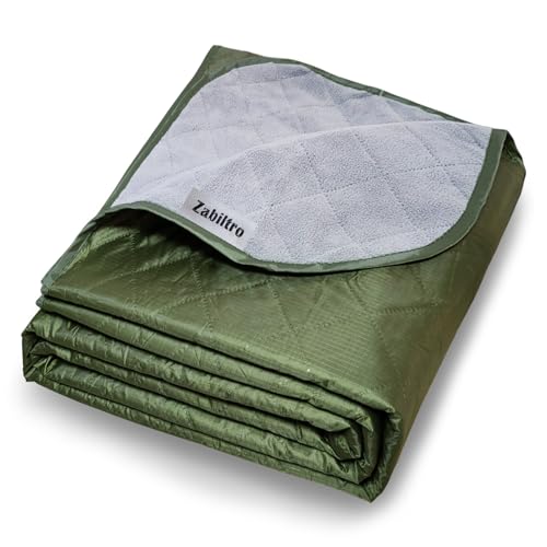 Large Outdoor Waterproof Blanket-Quilted Extra Thick Fleece Windproof Warm Includes Stuff Sack Shoulder Strap Machine Washable,55"x78"- Army Green - color: Green