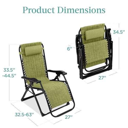 Best Choice Products Oversized Zero Gravity Chair, Folding Outdoor Patio Recliner, XL Anti Gravity Lounger w/Removable Cushion, Cup Holder, Side Tray, 350lb Capacity - Lime Green - color: Lime Green