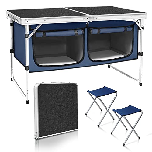 CampLand Outdoor Folding Table Aluminum Lightweight Height Adjustable with Storage Organizer for BBQ, Party, Camping - color: Blackbig