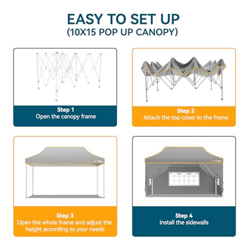 Hoteel 10x15 Pop Up Canopy Tent Heavy Duty with 4 Sidewalls, Waterproof Party Tent, Easy Set-up Commercial Instant Tents with Roller Bag & Sandbags, Hexagonal Leg (1-Year Warranty) - color: Gray, size: 10×15 （4 Walls）