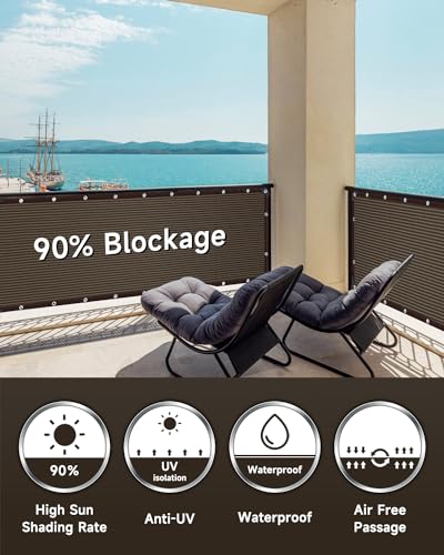 90% Fence Privacy Screen,3x10FT Shade Cloth Outdoor, Balcony Privacy Screen, Decor Fence Covering Privacy Patio,Blockage High Density Mesh for Yard/Garden/Plants, with Cable Zip Ties-Brown - color: Brown, size: 3X10FT