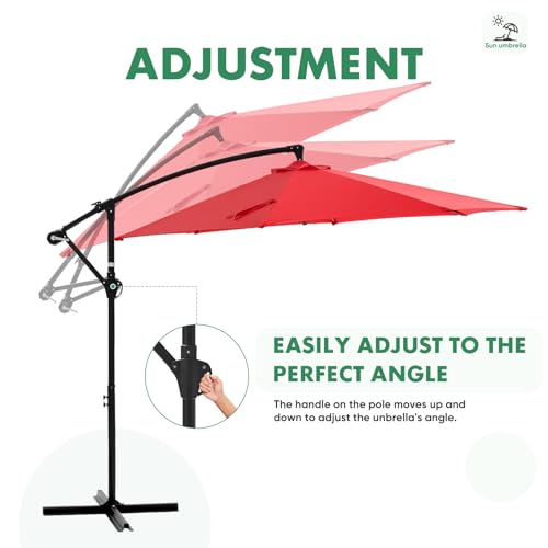NEWBULIG 10FT Patio Umbrella, Offset Cantilever Outdoor Patio Table Umbrella, UV Protection, Fade Resistant Fabric, Easy Tilt Adjustment for Pool, Deck, Garden, Backyard - color: Bright Red, size: 10ft-Basic