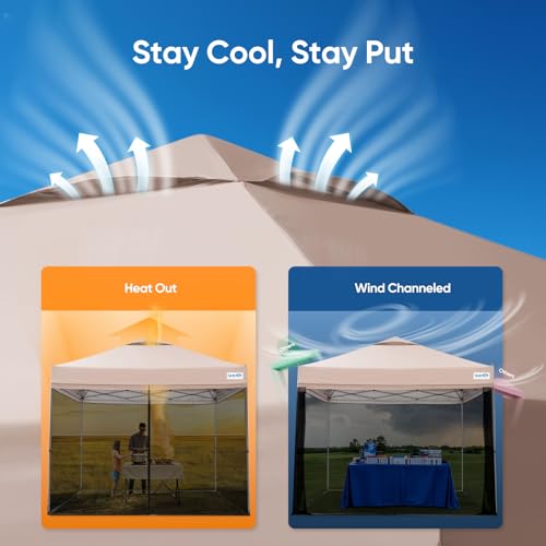 Quictent 10x10 Pop Up Screened Canopy Tent, Instant Setup for 1 Person with Netting, Portable & Compact, Waterproof & UV Protection, Ideal for Camping, Beach, Parties, and Outdoor Events - color: Beige