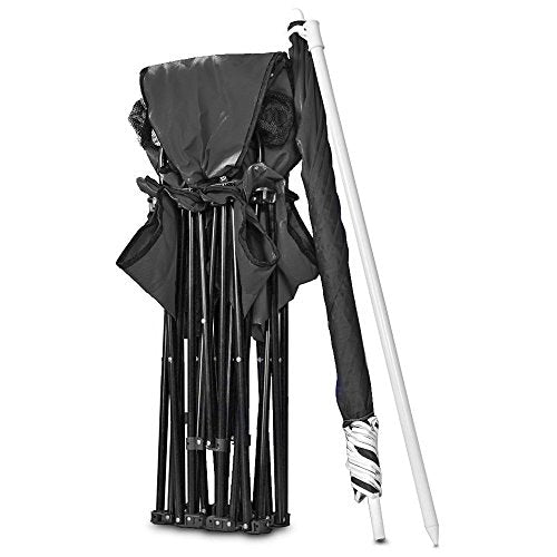 GoTEAM! Portable 2-Seat Folding Camp Chair with Cooler, Umbrella & Cup Holders – Outdoor Picnic, Beach, or Tailgate Seating – Carry Case Included - color: Charcoal