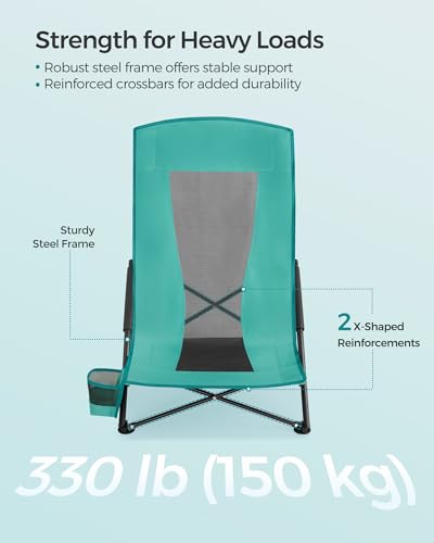 SONGMICS Portable Beach Chair for Adults, Max. Load 330 lb, High Backrest, Cup Holder, Lightweight, Heavy-Duty, Green UGCB061C01 - color: Green, style: 1 Pack