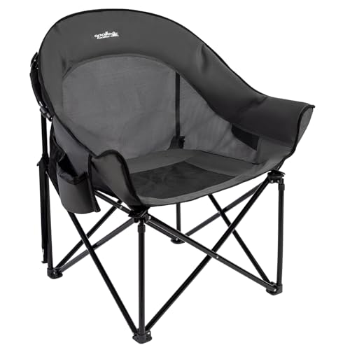 apollo walker Oversized Camping Chair - Heavy Duty XL Padded Camping Chairs with Breathable Mesh, Portable Folding Outdoor Chairs for Adults, Beach Chair with Cup Holder & Side Pocket, Supports 500lbs - color: Grey