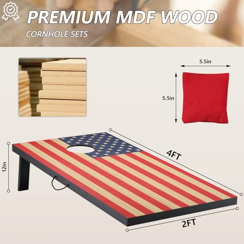 Cornhole Sets 4 x 2 ft / 3 x 2 ft with 8 Bean Bags Regulation Size, Corn Hole Games for Adults Outdoor Bean Bag Toss Game - color: 4 x 2 ft American Flag