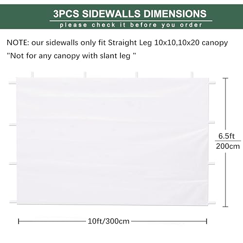 SideWall for 10x10 Canopy Frame, 3 Pack White SunWall Only, (with Zippers) - color: White, size: 3 Sidewalls