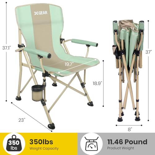 XGEAR Camping Chair with Padded Hard Armrest, Sturdy Folding Camp Chair with Cup Holder, Storage Pockets Carry Bag Included, Support to 400 lbs - color: 1-green