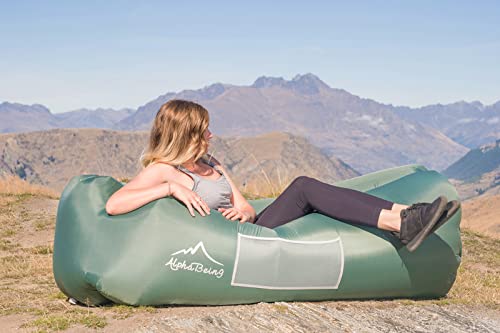 AlphaBeing Inflatable Lounger Beach Chair Accessories, Air Sofa Hammock Inflatable Couch for Camping Backyard Lakeside with Compression Sacks, Ideal Outdoor Gifts for Adults - color: MILITARY GREEN