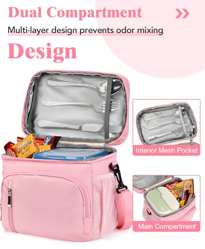 Insulated Lunch Bag for Men & Women, 9L Leakproof Lunch Box Soft Cooler Tote with 5 Pockets, 600D Oxford, EVA Lining, Adjustable Strap for Work, Picnic, Beach&Travel-Pink - color: Pink, size: Single