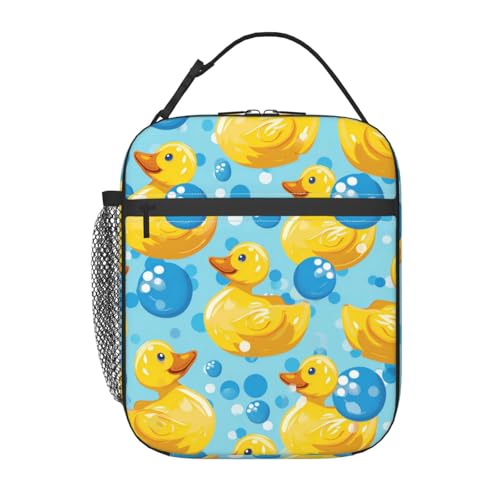 Reusable Rubber Duck Lunch Box for Kids Girls Boys Women Adult, Insulated Fun and Playful Lunch Bag,Polyester Cooler Cute Handbags Case for School Picnic Work Travel Beach or Hiking - color: Duck 02