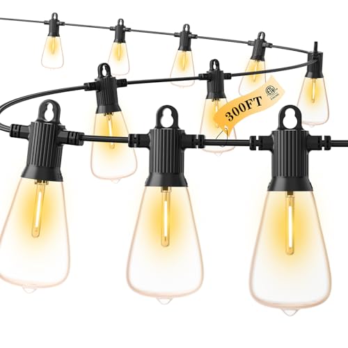 FOOMAN LED Outdoor String Lights, 300FT Outside Waterproof Patio Lights with 146+3 Shatterproof ST38 Edison Bulbs, 2700K Warm White Hanging Light, Dimmable Light for Backyard Porch Gazebo(150FT x 2) - size: 300FT(150FT×2PACK)