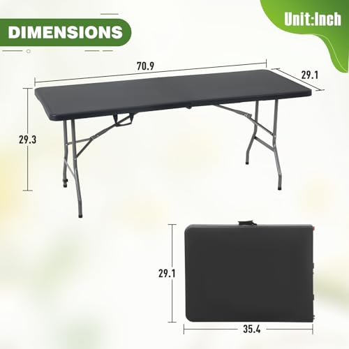 PayLessHere 6ft Folding Tables,Plastic Resin Table with Collapsible Alloy Steel Frame,Plastic Table for Indoor,Outdoor,Camping,BBQ,Picnic,Black - color: Black, size: 6 FT