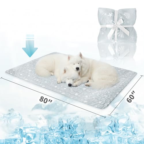 NWK Dog Cooling Blanket, Q-Max>0.345, Ice Silk Cool to Touch Material, Bed Cover, Furniture Protector Couch Sofa for Summer, Anxiety Relief-Machine Washable (Misty Gray,60'' X 80'') - color: Misty Gray, size: 60*80