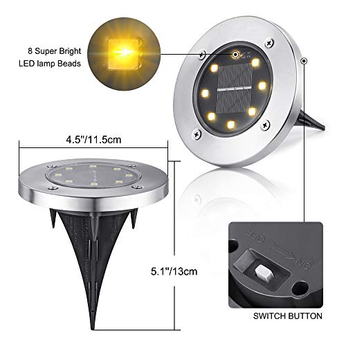 LYHOPE Solar Ground Light Outdoor, 16 Pack 8 LED Solar Disk Lights Waterproof Garden In-ground Pathway Lights Landscape Lighting for Lawn,Yard,Deck,Patio,Walkway (Warm White) - color: Warm White, size: 16 Pack