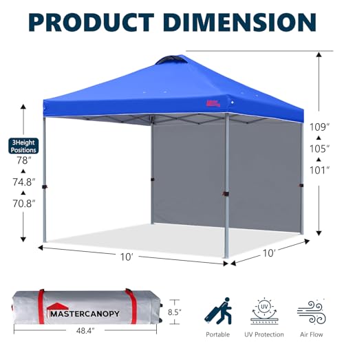 MASTERCANOPY Durable Pop-up Canopy Tent with 1 Sidewall (10'x10',Blue) - color: Blue, size: 10x10