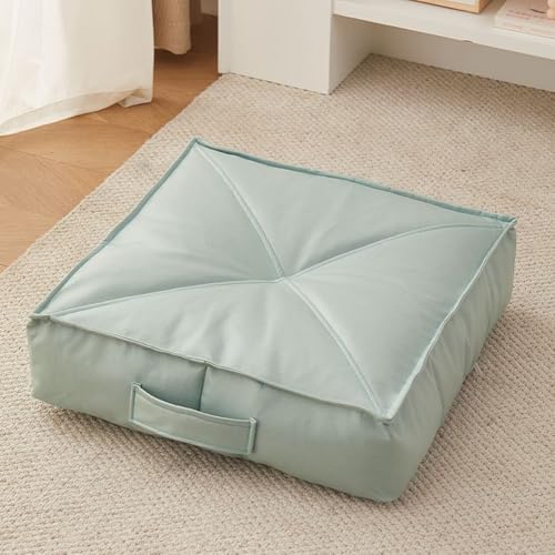 Extra Thick Floor Cushion Booster Cushion,6" Thick Faux Leather Seat Pad Portable Meditation Cushion,Square/Round Bean Bag Cushion for Living Room Bedroom (Square-Green,20x20x6inch) - color: Square-green, size: 20x20x6inch