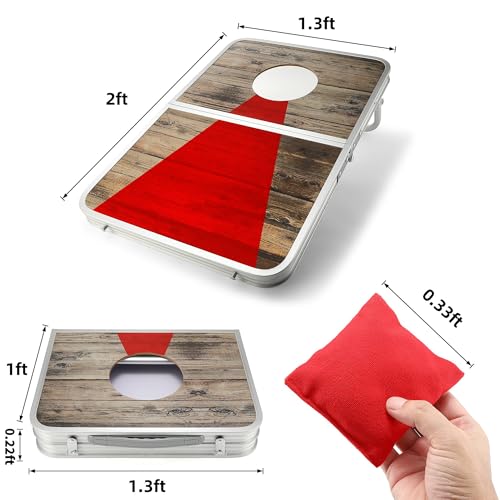 Portable Cornhole Board Set with Aluminum Alloy Edging,2x1.3ft Foldable Corn Hole Games for Adults and Family with 8 Bean Bags for Outdoor Backyard Travel Tailgate Camping - color: Red and Blue
