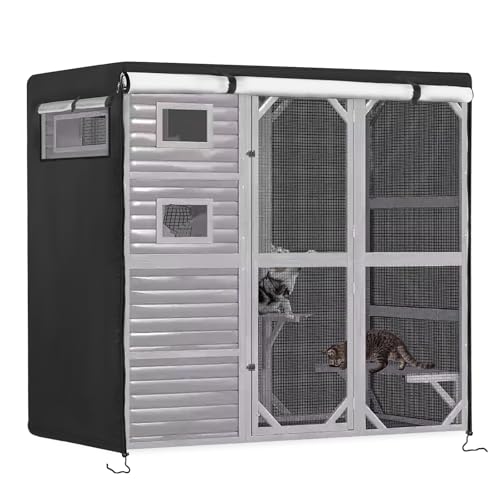 Catio Cover, 79" L x 37" W x 70" H Waterproof Cover for Outdoor Cat Enclosure, 420D Cat Cage Cover for Aivituvin Cats Catios, Black (Catio Not Included) - size: 79"L x 37"W x 70"H for Aivituvin