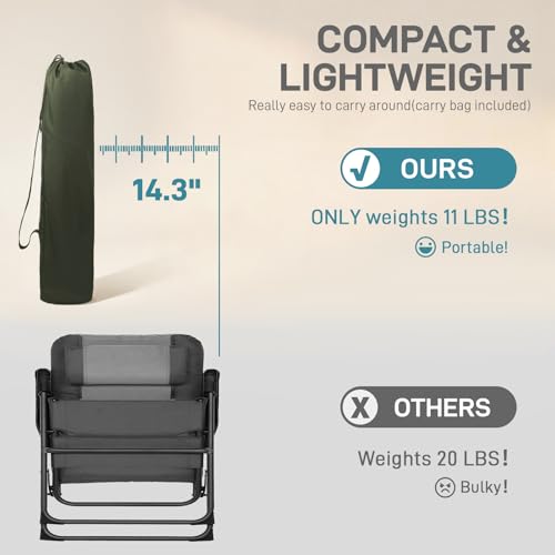 EVER ADVANCED Reclining Camping Chairs for Adult Lightweight, Folding Recliner Chair with Adjustable Back, 4-Level Lounge Chairs, Portable Lawn Chairs for Patio Balcony, Supports 350lbs Green - color: Green, style: Classic