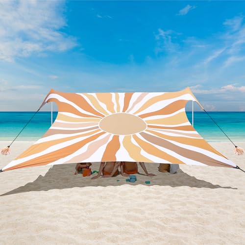 Beach Tent, UPF 50+ Beach Canopy Sun Shade, Portable 10×10 FT Large Pop-Up Beach Tent Sun Shelter with Sand Anchors, Ground Pegs, Easy Setup for Beach, Camping, Park, and Backyard Fun - Sunflower - color: Sunburst