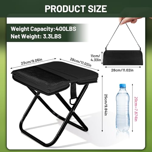 Ultra-Thin Portable Folding Stool - 1.97" Slim Fold, 0.99LB Lightweight, 200LB Capacity Camping Chair for Adults, Compact Collapsible Seat for Outdoor Fishing, Hiking, Events & Queue（Black） - color: Black