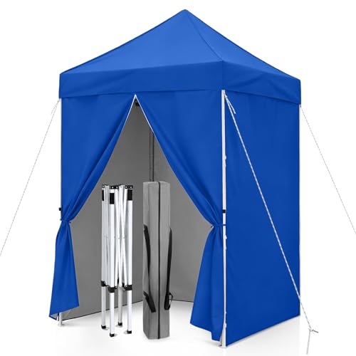 5x5 Pop Up Canopy Tent with Four Sidewalls, Instant Portable Beach Canopy, Outdoor Tent with Carry Bag for Camping, Sports, Tailgating, Events, Blue - color: Blue, size: With Four Walls