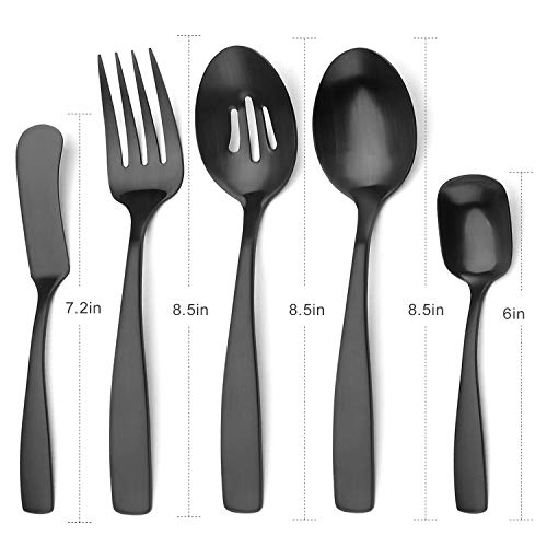 O.C.E. 5-Piece Matte Black Serving Flatware Silverware Set, Utensil Set of Stainless Steel, Satin Finish, Hostess Tableware Serving Set, Dishwasher Safe - color: Matte Black, size: 5-Piece