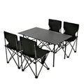 Camping Table Folding Portable Camp Table with 4 Chairs, Folding Picnic Table with Carry Bag Indoor Outdoor for Camping, Beach, Patio, RV, Backyard BBQ, Sturdy, Stable, Easy to Carry, Black - size: 22*37*19.5inch + 4 chair