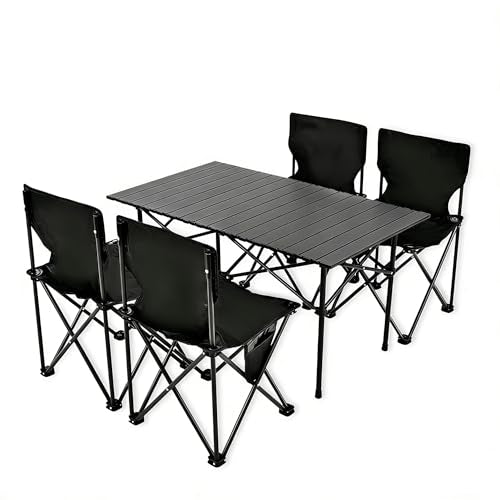 Camping Table Folding Portable Camp Table with 4 Chairs, Folding Picnic Table with Carry Bag Indoor Outdoor for Camping, Beach, Patio, RV, Backyard BBQ, Sturdy, Stable, Easy to Carry, Black - size: 22*37*19.5inch + 4 chair