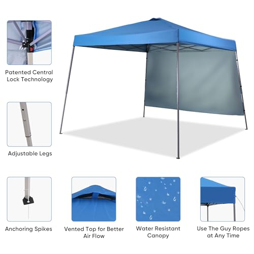 GDY 10x10 FT Pop Up Canopy Outdoor Instant Tent Slant Legs with a Sidewall,Equipment Vents, Portable Gazebo Shelter for Patio, Deck, Beach and Garden,Sky Blue. - color: Blue