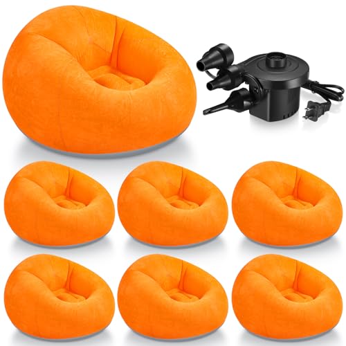 Realspring 6 9 12 Pcs Inflatable Bean Bag Chairs for Adults with Electric Air Pump, Blow up Couch Folding Portable Inflatable Couch Lazy Sofa for Outdoor Movie Night Camping(Orange,6 Pcs) - color: Orange